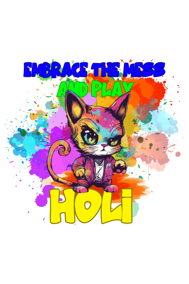 Embrace the Mess and Play Holi: Colorful Cat Girls' T-shirt