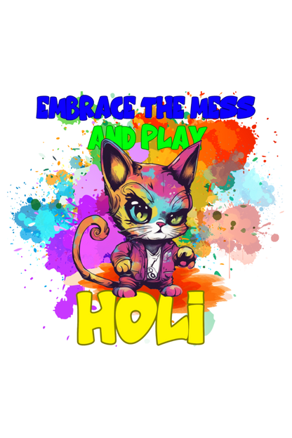 Embrace the Mess and Play Holi: Colorful Cat Girls' T-shirt